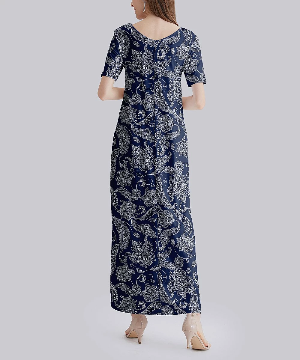 New โ๏ธ Nanu | Navy Paisley V-Neck Short Sleeve Maxi ๐ Dress - Plus ๐ - Image 2