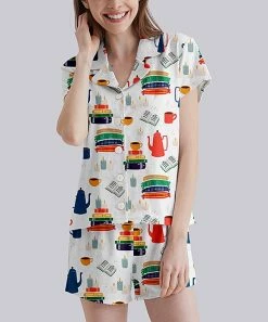 Best Sale 🎁 Nanu | White & Rainbow Books & Coffee Button-Up Pajama Set - Plus ⌛