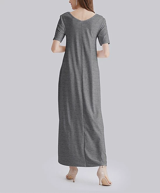 Outlet ๐ฅ Nanu | Heather Gray ๐ฉ Woman V-Neck Short-Sleeve Maxi ๐ Dress - ๐ฉ Women & Plus ๐งจ - Image 2