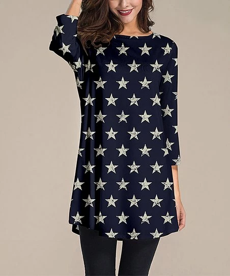 Deals ๐ Nanu | Navy & Cream Stars Three-Quarter Sleeve Tunic - ๐ฉ Women & Plus ๐