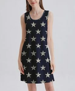 Buy ⌛ Nanu | Dark Blue & Khaki Stars Sleeveless 👗 Dress - 👩 Women & Plus 😉