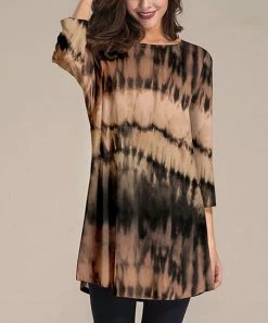 Best Pirce ✨ Nanu | Brown & Black Tie-Dye Three-Quarter Sleeve Tunic - 👩 Women & Plus 👍