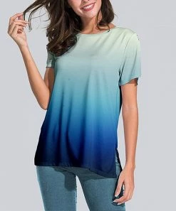 Cheap 👏 Nanu | Blue Ombré Slit-Sleeve Split-Hem Tunic - 👩 Women 🎁