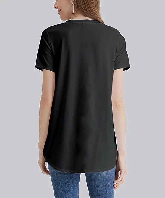 Best reviews of 😍 Nanu | Black & White 'Among The Stars' Curved-Hem Tee - 👩 Women & Plus 🎁 - Image 2