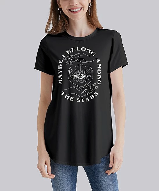 Best reviews of 😍 Nanu | Black & White 'Among The Stars' Curved-Hem Tee - 👩 Women & Plus 🎁