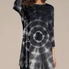 Wholesale ❤️ Nanu | Black & White Tie-Dye Three-Quarter Sleeve Tunic - 👩 Women & Plus 🥰