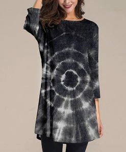 Wholesale ❤️ Nanu | Black & White Tie-Dye Three-Quarter Sleeve Tunic - 👩 Women & Plus 🥰