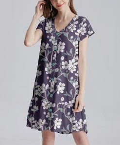 Best Pirce ❤️ Nanu | Purple & White Floral Short-Sleeve Ruffle-Hem 👗 Dress - 👩 Women ⌛