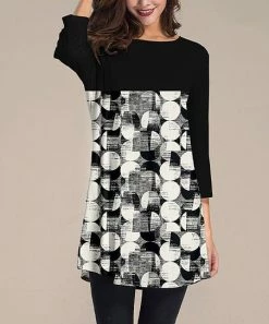 Coupon ❤️ Nanu | White & Black Bokeh Three-Quarter Sleeve Tunic - Plus ⭐