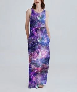 Cheapest 🥰 Nanu | Dark Blue & Purple Starry Sky Empire-Waist Maxi 👗 Dress - 👩 Women & Plus 🧨