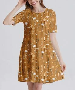 Top 10 ๐ฏ Nanu | Mustard & Colorful Flowers Crewneck Tunic ๐ Dress - ๐ฉ Women & Plus ๐