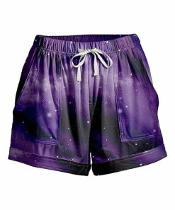 Discount 🔥 Nanu | Purple & Black Starry Sky Drawstring Pocket Cuffed-Hem Shorts - 👩 Women & Plus 🎁
