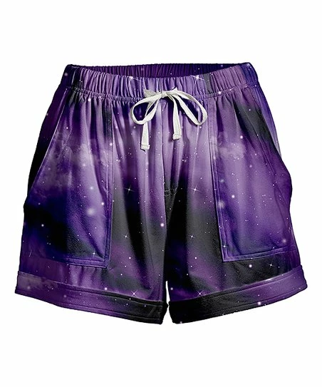 Discount ๐ฅ Nanu | Purple & Black Starry Sky Drawstring Pocket Cuffed-Hem Shorts - ๐ฉ Women & Plus ๐