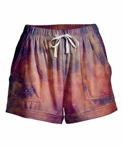 New 😉 Nanu | Purple & Salmon Starry Sky Drawstring Pocket Cuffed-Hem Shorts - 👩 Women & Plus 🥰
