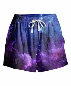 Cheapest 🔥 Nanu | Dark Blue & Purple Starry Sky Drawstring Pocket Cuffed-Hem Shorts - 👩 Women & Plus 👏