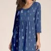 Hot Sale 🧨 Nanu | Dark Blue & White Trees Three-Quarter Sleeve Empire-Waist Tunic - 👩 Women ⌛