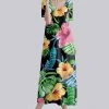 Discount 🧨 Nanu | Black & Pink Tropical Floral V-Neck Short-Sleeve Maxi 👗 Dress - Plus 🥰