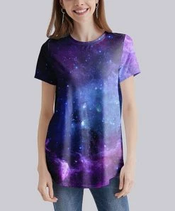 Top 10 🛒 Nanu | Dark Blue Starry Sky Curved-Hem Tee - 👩 Women & Plus 👍