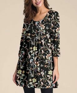 Best deal 🛒 Nanu | Black Multicolor Floral Three-Quarter Sleeve Empire-Waist Tunic - 👩 Women 🥰