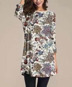 Flash Sale 🥰 Nanu | Cream & Blue Floral Three-Quarter Sleeve Tunic - Plus 😉