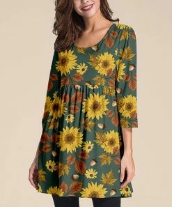 Hot Sale ⌛ Nanu | Yellow Floral Three-Quarter Sleeve Empire-Waist Tunic - 👩 Women 🛒