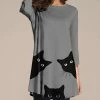 Discount 🧨 Nanu | Gray & Black Cats Three-Quarter Sleeve Tunic - Plus 👍