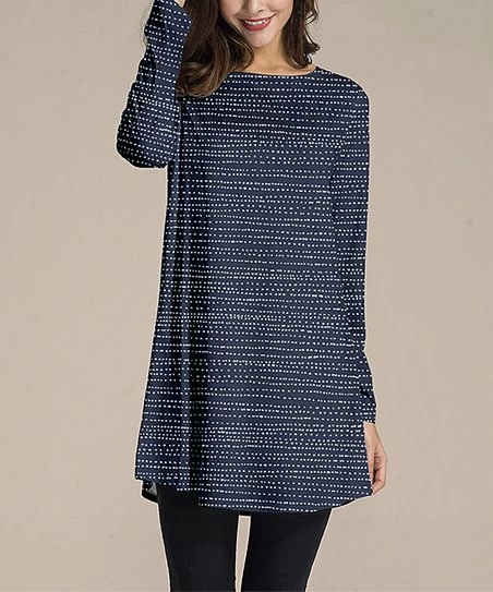 Hot Sale ๐ Nanu | Dark Blue & White Dot Long-Sleeve Tunic - ๐ฉ Women ๐ฏ