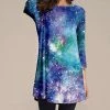 Promo 🔔 Nanu | Dark Blue & Starry Space Three-Quarter Sleeve Tunic - 👩 Women & Plus 💯