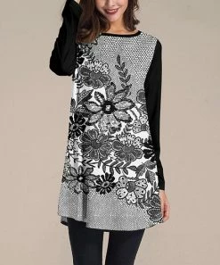 Top 10 ✨ Nanu | Black & White Floral Long-Sleeve Tunic - Plus 😍