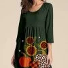 Cheapest 🎉 Nanu | Dark Green Floral Pumpkin Three-Quarter Sleeve Empire-Waist Tunic - Plus ⌛