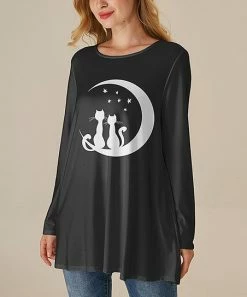 Cheapest 👏 Nanu | Black & White Celestial Cats Scoop Neck Long-Sleeve Tunic - 👩 Women & Plus 🌟