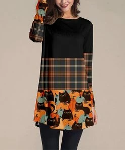 Promo 👏 Nanu | Black & Orange Plaid Pumpkin Long-Sleeve Tunic - 👩 Women ✨