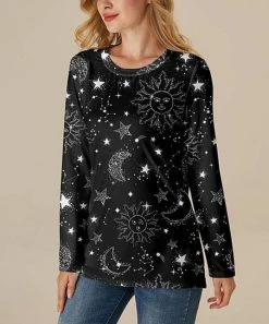Best deal ✨ Nanu | Black & White Stars Scoop Neck Long-Sleeve Tee - 👩 Women & Plus 💯