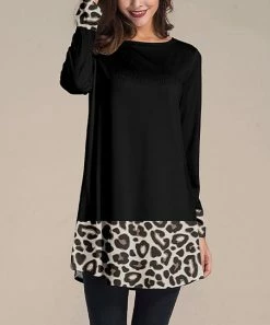 Outlet 🎁 Nanu | Black & Beige Leopard Color Block Long-Sleeve Tunic - 👩 Women & Plus 😍
