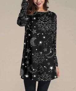 Cheapest 🤩 Nanu | Black & White Stars Long-Sleeve Tunic - 👩 Women & Plus ⭐