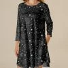 Cheap 🤩 Nanu | Black & White Star & Moon Three-Quarter Sleeve Pocket Shift 👗 Dress - 👩 Women & Plus 🔥