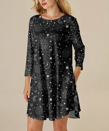Cheap ๐คฉ Nanu | Black & White Star & Moon Three-Quarter Sleeve Pocket Shift ๐ Dress - ๐ฉ Women & Plus ๐ฅ