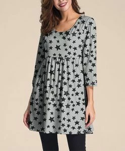 Best Sale ⭐ Nanu | Gray & Black Star Three-Quarter Sleeve Empire-Waist Tunic - 👩 Women & Plus 🔥