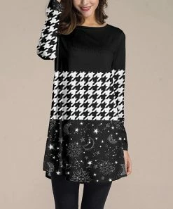 Discount ✨ Nanu | Black & White Celestial Houndstooth Long-Sleeve Tunic - 👩 Women & Plus 🎉