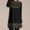 Discount ⭐ Nanu | Black & Gold Abstract Long-Sleeve Tunic - 👩 Women 😀