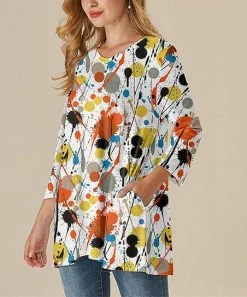 Best reviews of 🤩 Nanu | White Paint Splatter V-Neck Three-Quarter Sleeve Pocket Tunic - 👩 Women & Plus 🎉