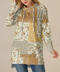 Budget 👏 Nanu | Cream & Yellow Floral & Paisley Patchwork Cowl Neck Hi-Low Tunic - 👩 Women ⌛