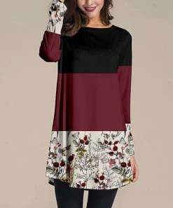 Brand new 👍 Nanu | Cream & Burgundy Floral Color Block Long-Sleeve Tunic - Plus 👍