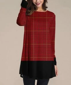 Deals 🔔 Nanu | Red & Black Plaid Contrast-Hem Long-Sleeve Tunic - Plus ✨