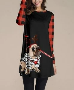 Cheapest ✔️ Nanu | Black & Red Plaid-Accent Reindeer 🐶 Dog Long-Sleeve Tunic - 👩 Women ✨