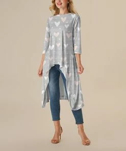 Cheapest 🔔 Nanu | Gray & Pink Hearts Hi-Low Tunic - 👩 Women & Plus 👍