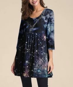 Outlet ⌛ Nanu | Purple Planet Three-Quarter Sleeve Empire-Waist Tunic - 👩 Women & Plus ✨