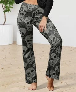 Best Pirce 🔥 Nanu | Black & Gray Skull Flared Yoga Pants - Plus 😍