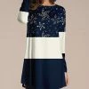 Hot Sale 😀 Nanu | Dark Blue & Cream Snowflake Color Block Long-Sleeve Tunic - 👩 Women 👏