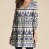 Wholesale 🔔 Nanu | Blue & Cream Fair Isle Three-Quarter Sleeve Empire-Waist Tunic - Plus ✨